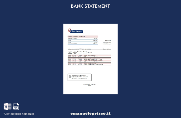 modello Excel di estratto conto bancario Bulgaria Postbank in stile verificato